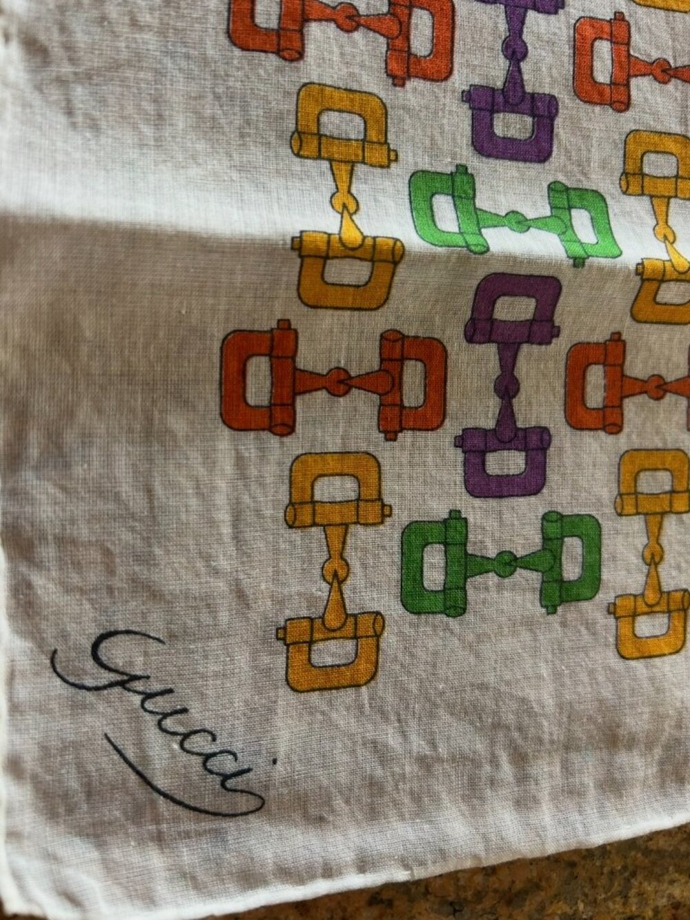 Vintage Gucci Rainbow Horsebit Chain Pattern Cotton Scarf Handkerchief - Picture 4 of 7